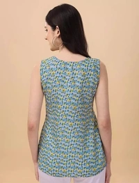 Stylescope Turquoise Green Cotton Western Top for women - S