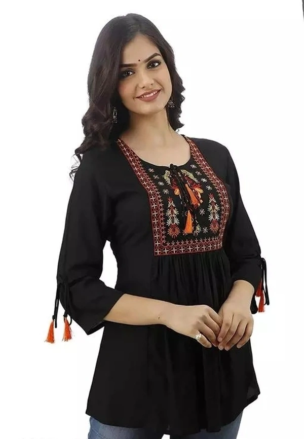 Rayon Designer Black Emb Tops & Tunics For WomensGirls