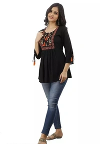 Rayon Designer Black Emb Tops & Tunics For WomensGirls
