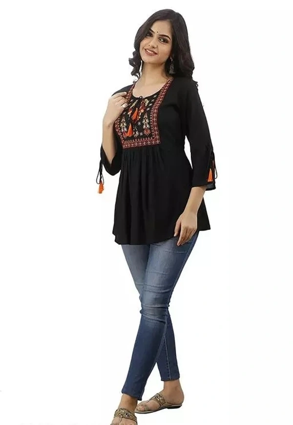 Rayon Designer Black Emb Tops & Tunics For WomensGirls