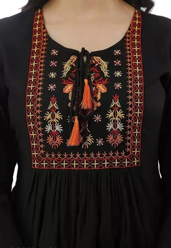 Rayon Designer Black Emb Tops & Tunics For WomensGirls