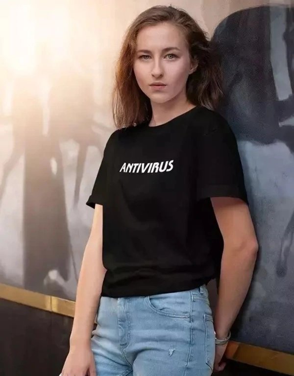 Latest Antivirus Print on Black Color Regular Fit Round Neck T-Shirt for Women/Girl - Black, S