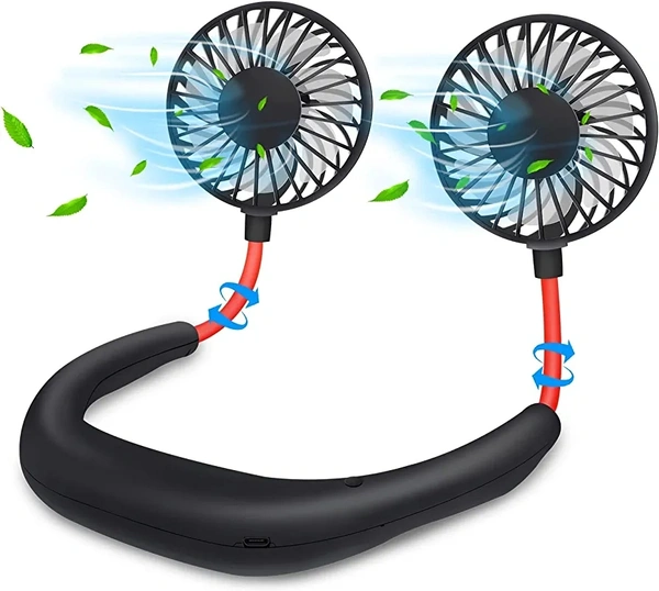 Hand Free Neck Fan, Rechargeable Mini USB Personal Fan with 360 Rotation, 3 Adjustable Speeds for Home, Sport, Camping, Beach, Travel, Office (Black)