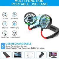 Hand Free Neck Fan, Rechargeable Mini USB Personal Fan with 360 Rotation, 3 Adjustable Speeds for Home, Sport, Camping, Beach, Travel, Office (Black)