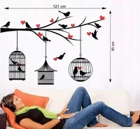 Birds Cages Love' PVC Vinyl Wall Sticker ,SIZE 85 X 121 CM) Wall Stickers | Wall Sticker for Living Room -Bedroom - Office - Home Hall Decor | Beautiful Decorative