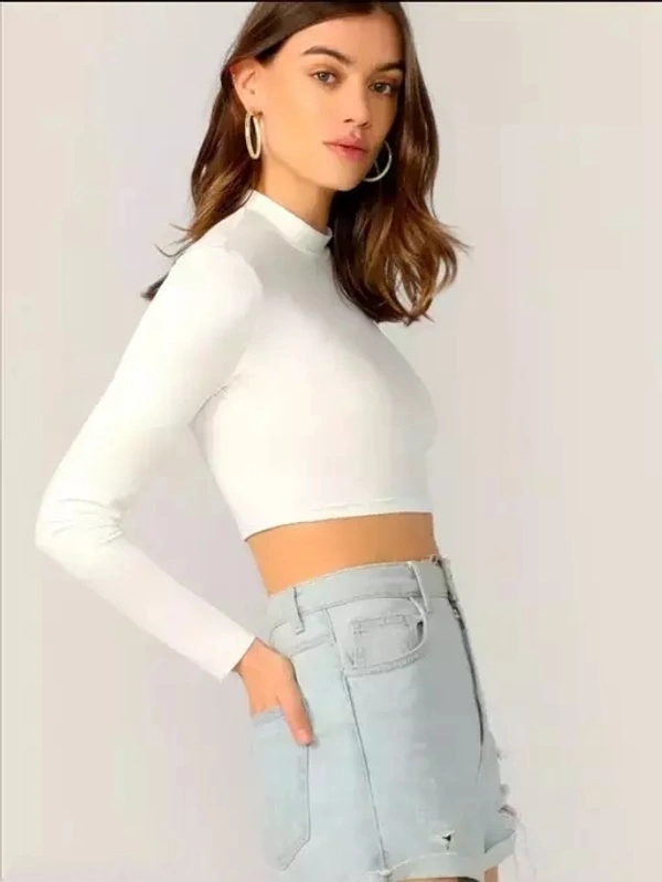 Polyester Blend Full Sleeves Casual White Crop Top (17"Inches) - L