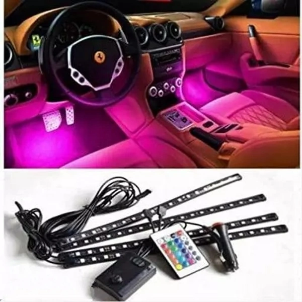 Atmosphere light, 12 LED 4 Strip Car Led Light 12V 8 Color Music Light With Music Senser LED Under Dashboard 