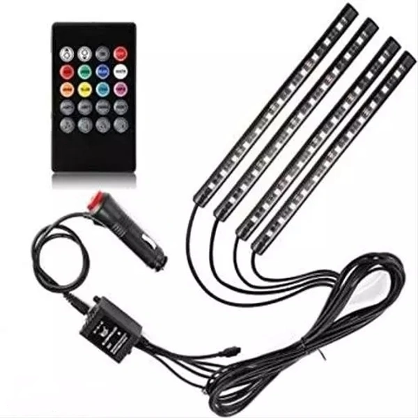 Atmosphere light, 12 LED 4 Strip Car Led Light 12V 8 Color Music Light With Music Senser LED Under Dashboard 