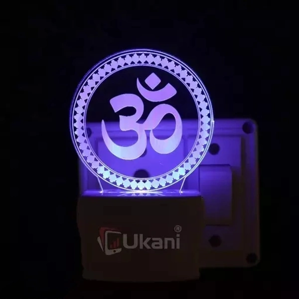 KATAK OM CHAKRA Acrylic 3D Optical Illusion Night Lamp, RGB 7 Colors Auto Colour Changing LED Plug and Play Night Light, Office Day Light, For Home and Office Use, Best for Gift, Multicolour - 7CM+3.5CM