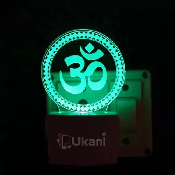 KATAK OM CHAKRA Acrylic 3D Optical Illusion Night Lamp, RGB 7 Colors Auto Colour Changing LED Plug and Play Night Light, Office Day Light, For Home and Office Use, Best for Gift, Multicolour - 7CM+3.5CM