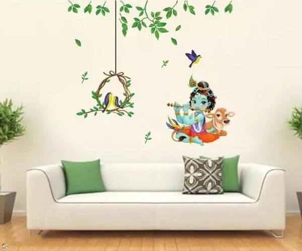 Wall Decals ' Lord Krishna With birds Combo'Wall Stickers |PVC Vinyl | Multicolour