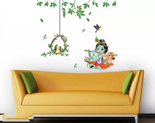 Wall Decals ' Lord Krishna With birds Combo'Wall Stickers |PVC Vinyl | Multicolour