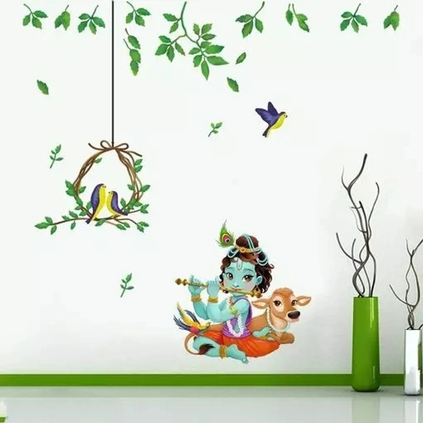 Wall Decals ' Lord Krishna With birds Combo'Wall Stickers |PVC Vinyl | Multicolour