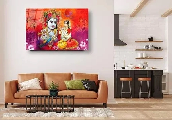 Sushila Art High Resolution 3D Wall Sticker of Playing Flute Krishna with Radha for Living Bed Room Office Space Temple PVC Vinyl [36in x24 in]