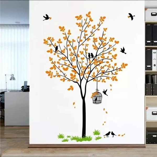 Orange Tree With Birds Cage And Nest