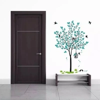Blue Tree With Birds Cage And Nest