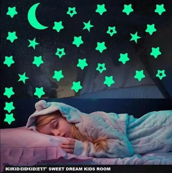 Beautiful Medium Galaxy of Stars Moon and Round Dot Radium Night Glow for Bedroom/Living Room Wall Sticker (Pack of 1)