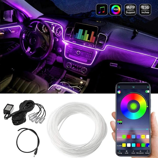 Interior Car LED Strip Lights with Wireless APP and Remote Control, RGB 5 in 1 Ambient Lighting Kits with 236 inches Fiber Optic, 16 Million Colors Car Neon Lights, Sync to Music