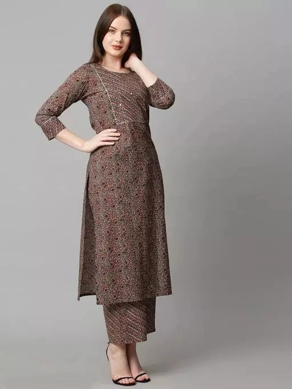 Anni Designer Women's Cotton Blend Brown Printed Kurta with Palazzo - M