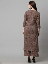 Anni Designer Women's Cotton Blend Brown Printed Kurta with Palazzo - XL