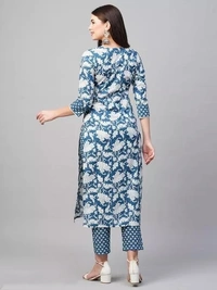 Anni Designer Women's Cotton Blend Blue Straight Printed Kurta with Trouser - XL