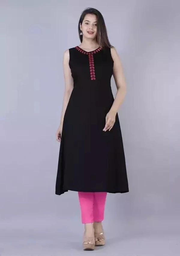 Rayon Straight Black Kurti For Women/Girls - XL