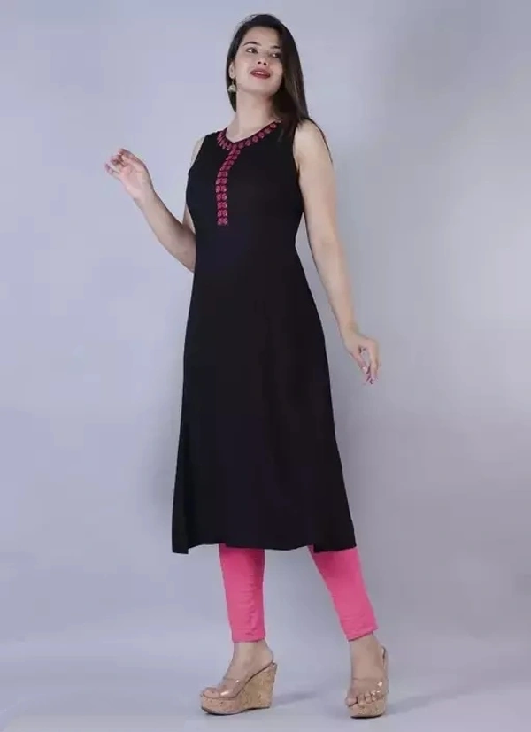 Rayon Straight Black Kurti For Women/Girls - XL