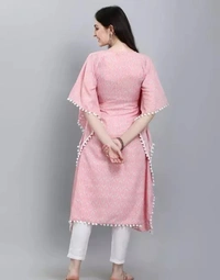 Women Stylish Printed Amrican Crepe Kaftan-Kurtis With Latkan Dori (Pink) - XXL