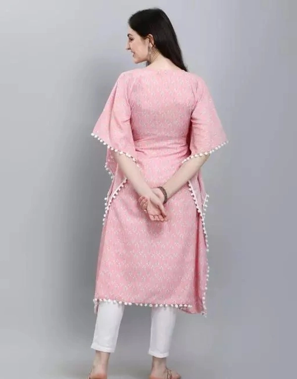 Women Stylish Printed Amrican Crepe Kaftan-Kurtis With Latkan Dori (Pink) - XXL