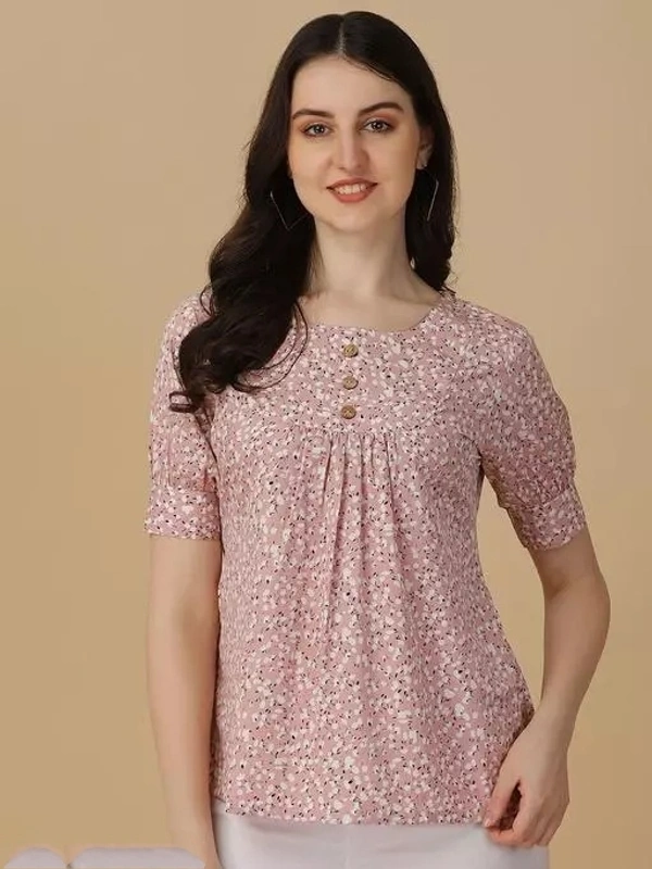 OK QUEST Pink and White Crepe Western Top for women - S