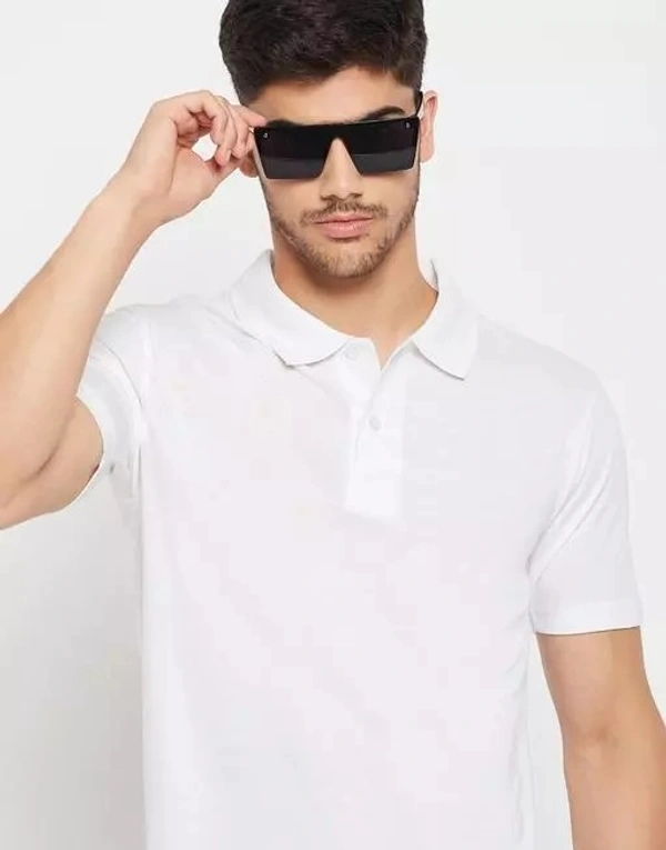 Cotton Blend White Short Sleeves Solid Tshirts - M