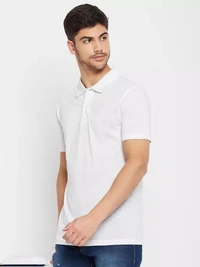 Cotton Blend White Short Sleeves Solid Tshirts - M