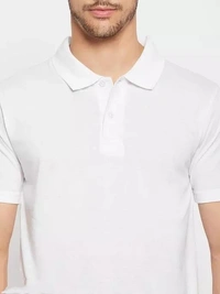 Cotton Blend White Short Sleeves Solid Tshirts - L