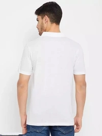 Cotton Blend White Short Sleeves Solid Tshirts - L