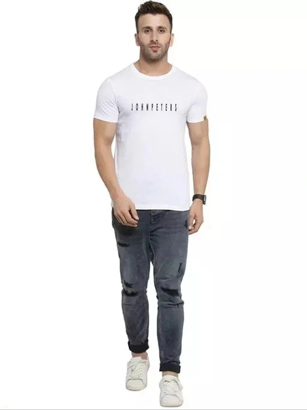 Cotton Blend White Short Sleeves Printed Tshirts - XL