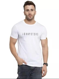 Cotton Blend White Short Sleeves Printed Tshirts - XL