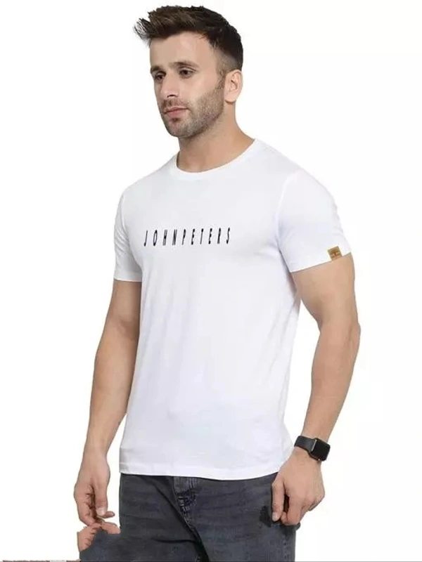 Cotton Blend White Short Sleeves Printed Tshirts - XL