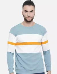 Poly Blend Aqua Blue Long Sleeves Striped Tshirts - S