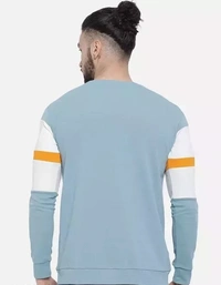 Poly Blend Aqua Blue Long Sleeves Striped Tshirts - S