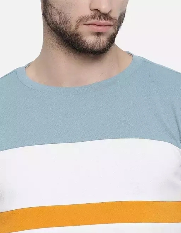 Poly Blend Aqua Blue Long Sleeves Striped Tshirts - S