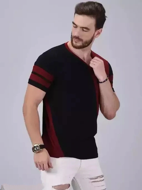 Cotton Blend Multicolor Short Sleeves Colorblocked Tshirts - XL