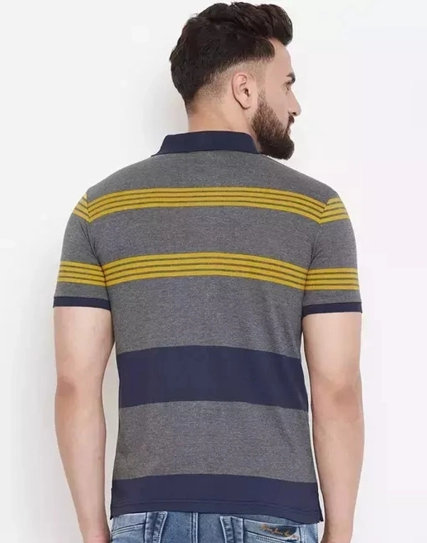 Austin Wood Men's Grey Striped Polo Neck T-shirt-Plus Size Also Available - L