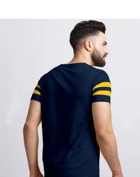 Cotton Navy Blue Short Sleeves Striped Tshirts - XL