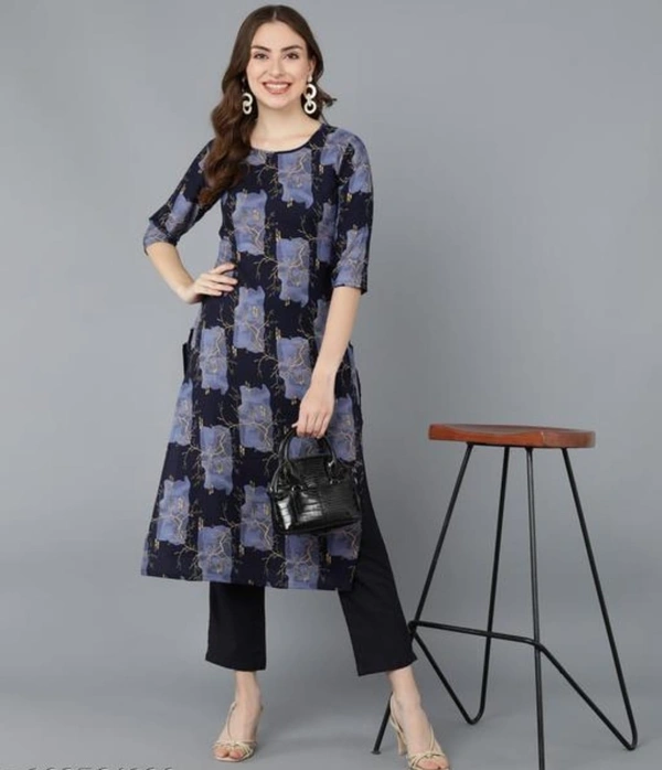 Hiva Western Collection Women Kurta And Pant set Crepe - Navy Blue