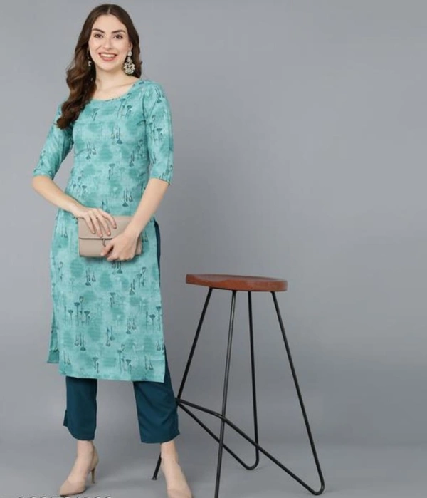 Hiva Western Collection Women Kurta And Pant set Crepe - Eastern Blue