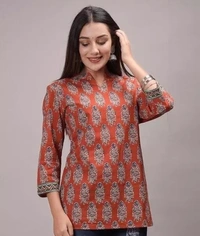 Women's Printed Cotton Top Kurti Kurtis - L