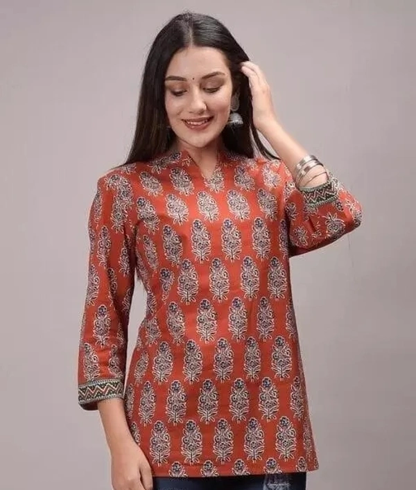 Women's Printed Cotton Top Kurti Kurtis - L