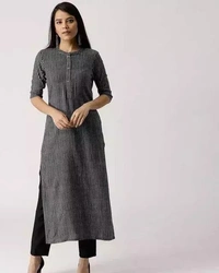 Women's Black Color South Cotton Calf Length Kurti - S