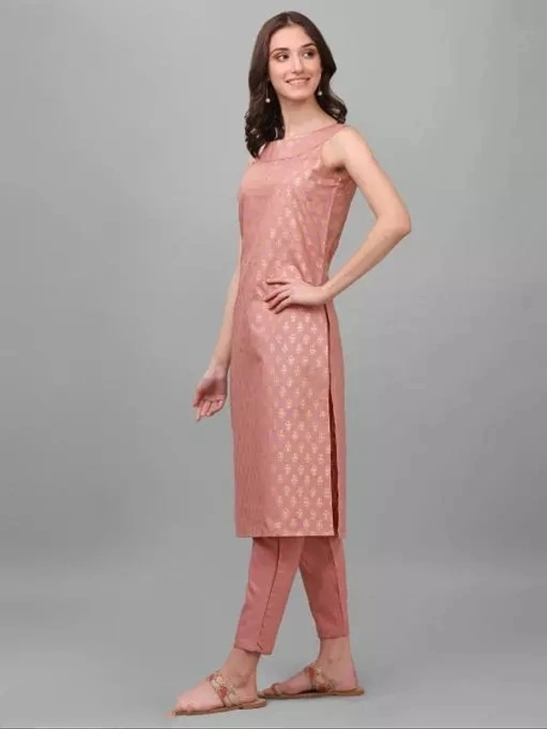 Nieve Fashion Women Gold Printed Kurta With Pant (Pink) set - XXL