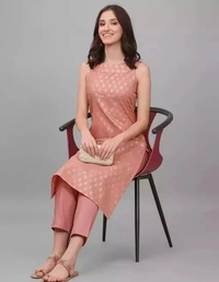 Nieve Fashion Women Gold Printed Kurta With Pant (Pink) set - XXL